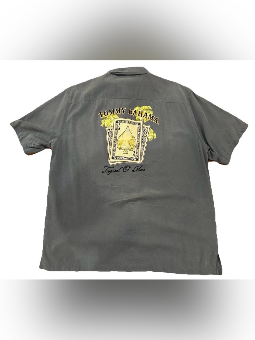 Tommy Bahama Shirt Silk Button Camp Embroidered Tropical O Aces Mens Large